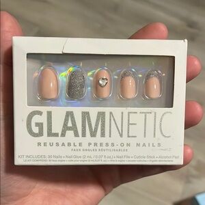 Nude and Silver Press-On Nails